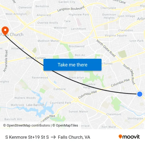 S Kenmore St+19 St S to Falls Church, VA map