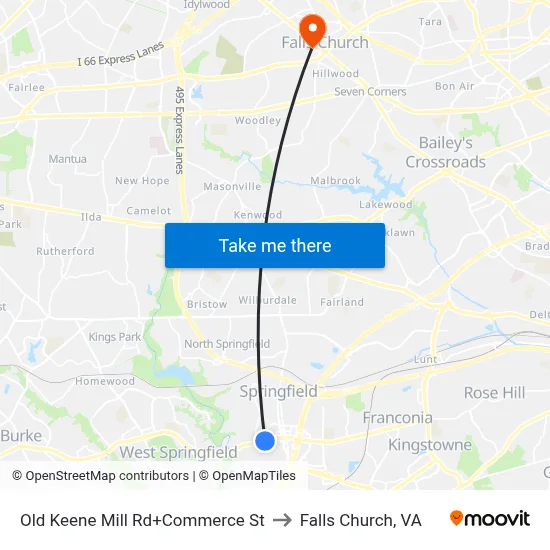 Old Keene Mill Rd+Commerce St to Falls Church, VA map