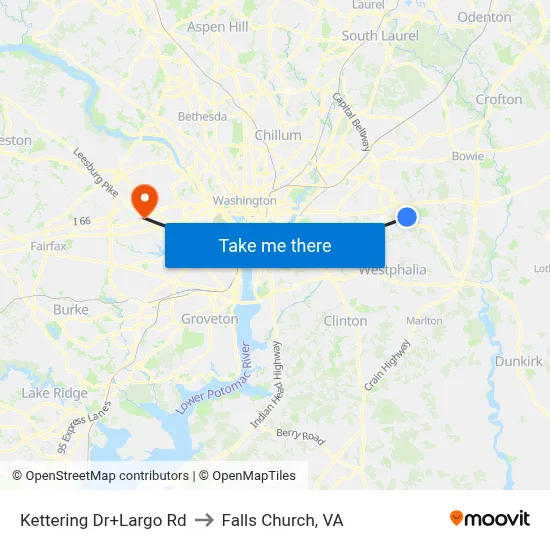 Kettering Dr+Largo Rd to Falls Church, VA map
