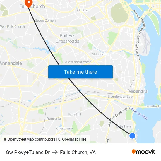 Gw Pkwy+Tulane Dr to Falls Church, VA map