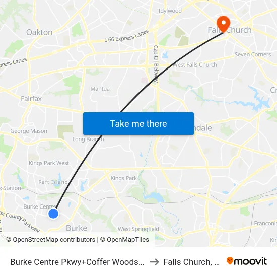 Burke Centre Pkwy+Coffer Woods Rd to Falls Church, VA map