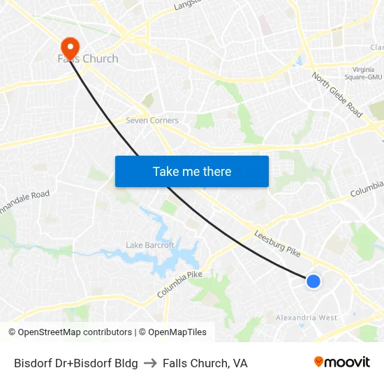 Bisdorf Dr+Bisdorf Bldg to Falls Church, VA map