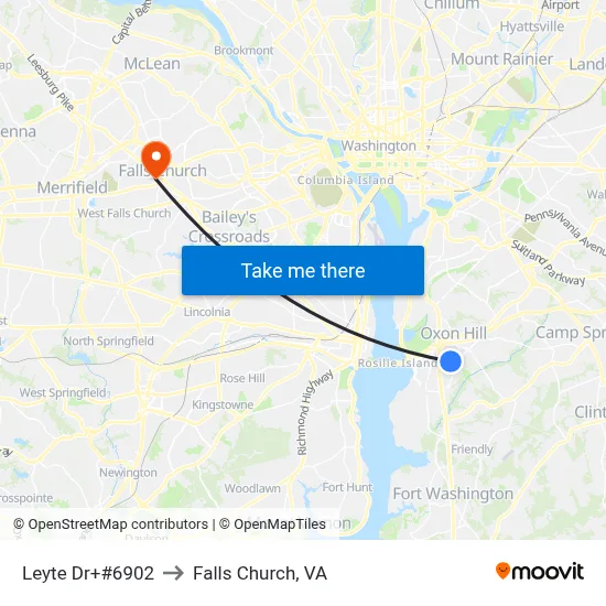 Leyte Dr+#6902 to Falls Church, VA map