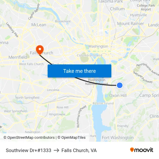 Southview Dr+#1333 to Falls Church, VA map