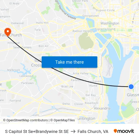 S Capitol St Se+Brandywine St SE to Falls Church, VA map