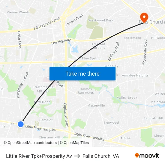 Little River Tpk+Prosperity Av to Falls Church, VA map