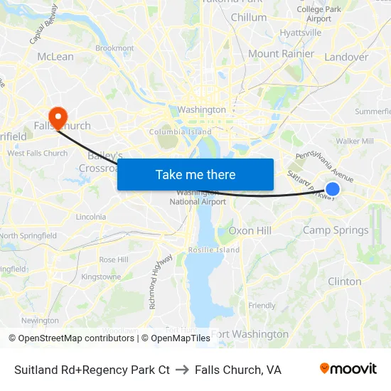 Suitland Rd+Regency Park Ct to Falls Church, VA map