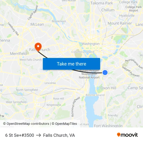 6 St Se+#3500 to Falls Church, VA map