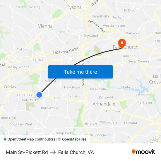 Main St+Pickett Rd to Falls Church, VA map