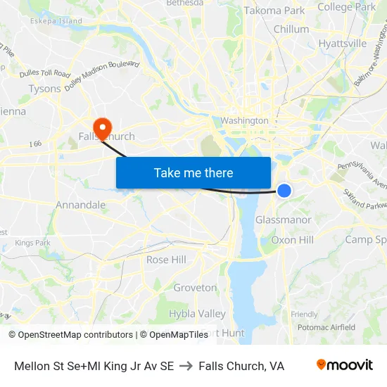 Mellon St Se+Ml King Jr Av SE to Falls Church, VA map