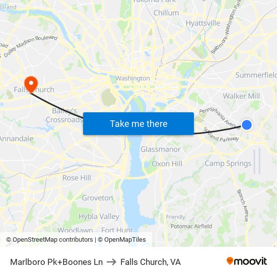 Marlboro Pk+Boones Ln to Falls Church, VA map