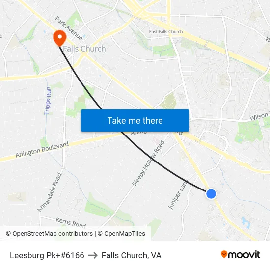Leesburg Pk+#6166 to Falls Church, VA map