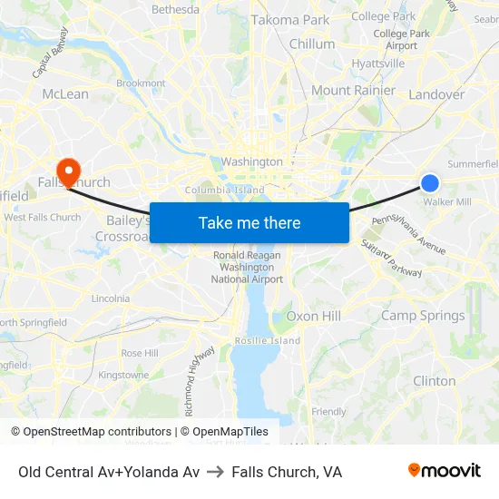 Old Central Av+Yolanda Av to Falls Church, VA map