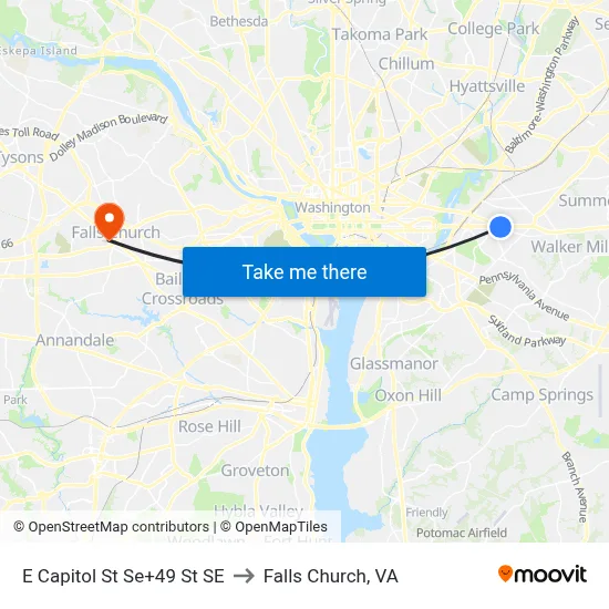 E Capitol St Se+49 St SE to Falls Church, VA map