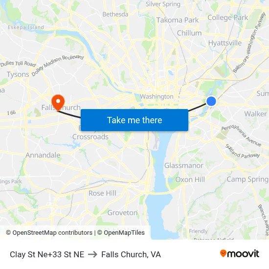 Clay St Ne+33 St NE to Falls Church, VA map