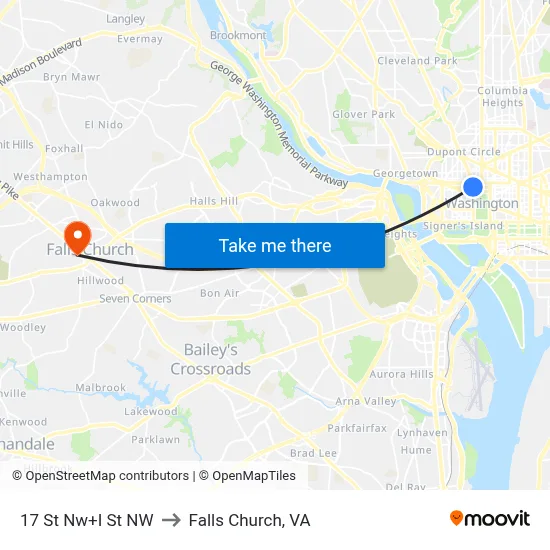 17 St Nw+I St NW to Falls Church, VA map