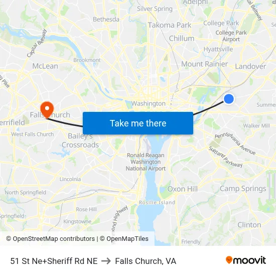 51 St Ne+Sheriff Rd NE to Falls Church, VA map