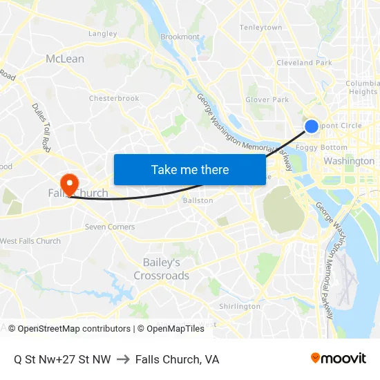 Q St Nw+27 St NW to Falls Church, VA map