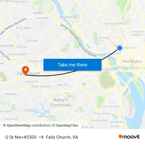 Q St Nw+#2500 to Falls Church, VA map