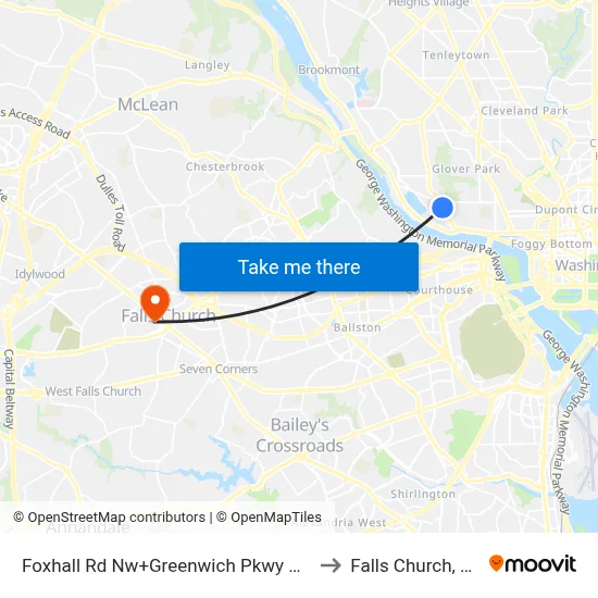 Foxhall Rd Nw+Greenwich Pkwy NW to Falls Church, VA map