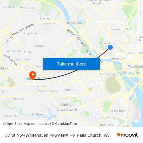 37 St Nw+Whitehaven Pkwy NW to Falls Church, VA map