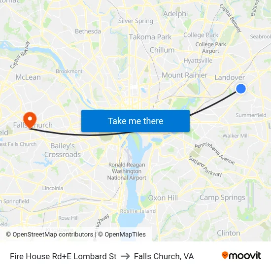 Fire House Rd+E Lombard St to Falls Church, VA map