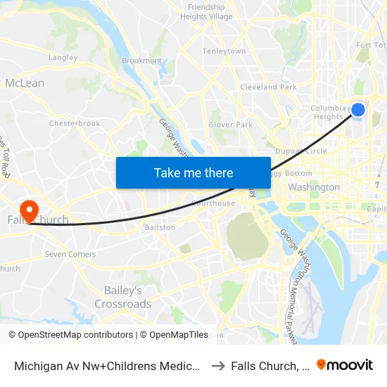 Michigan Av Nw+Childrens Medical Ctr to Falls Church, VA map
