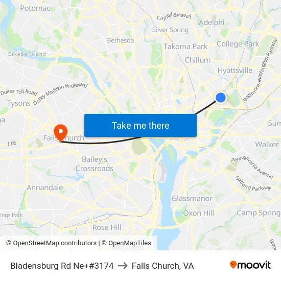 Bladensburg Rd Ne+#3174 to Falls Church, VA map