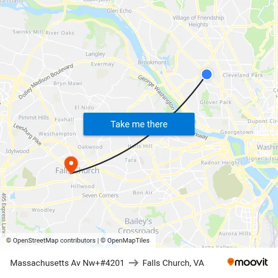 Massachusetts Av Nw+#4201 to Falls Church, VA map