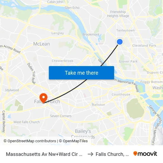 Massachusetts Av Nw+Ward Cir NW to Falls Church, VA map