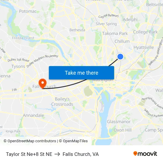 Taylor St Ne+8 St NE to Falls Church, VA map