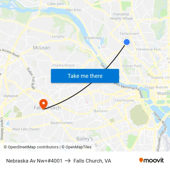 Nebraska Av Nw+#4001 to Falls Church, VA map