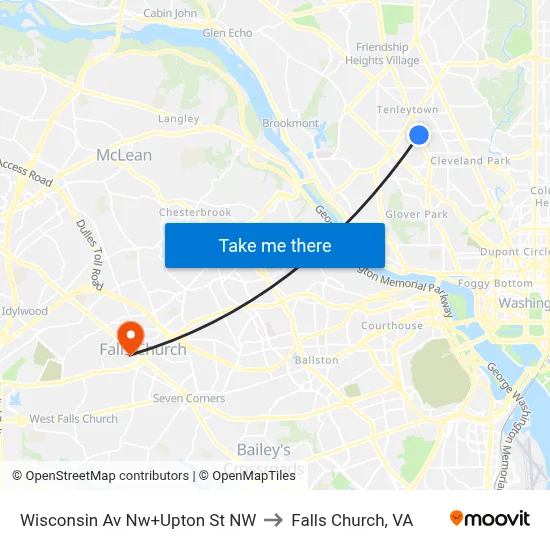 Wisconsin Av Nw+Upton St NW to Falls Church, VA map