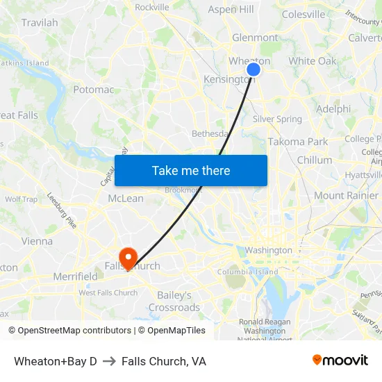 Wheaton+Bay D to Falls Church, VA map
