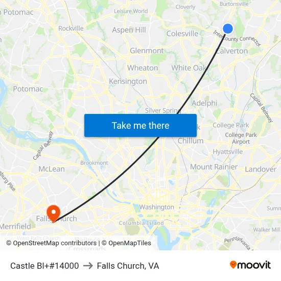 Castle Bl+#14000 to Falls Church, VA map