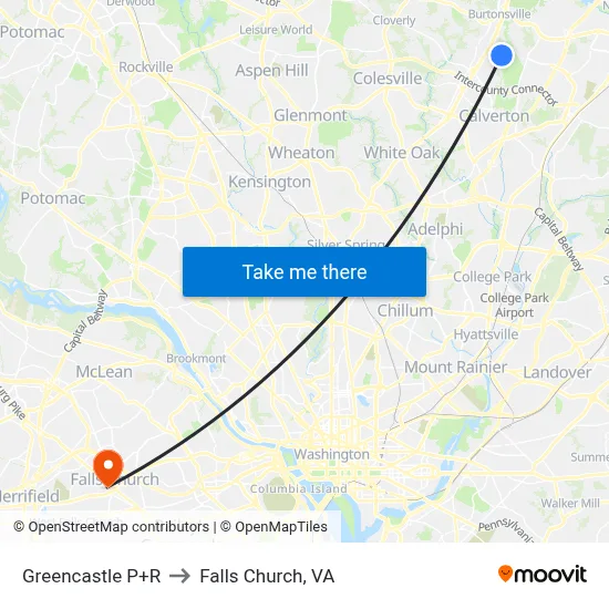 Greencastle P+R to Falls Church, VA map