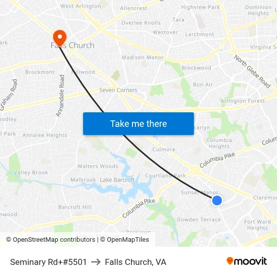 Seminary Rd+#5501 to Falls Church, VA map
