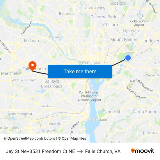 Jay St Ne+3531 Freedom Ct NE to Falls Church, VA map