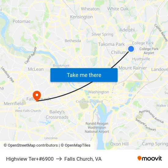 Highview Ter+#6900 to Falls Church, VA map
