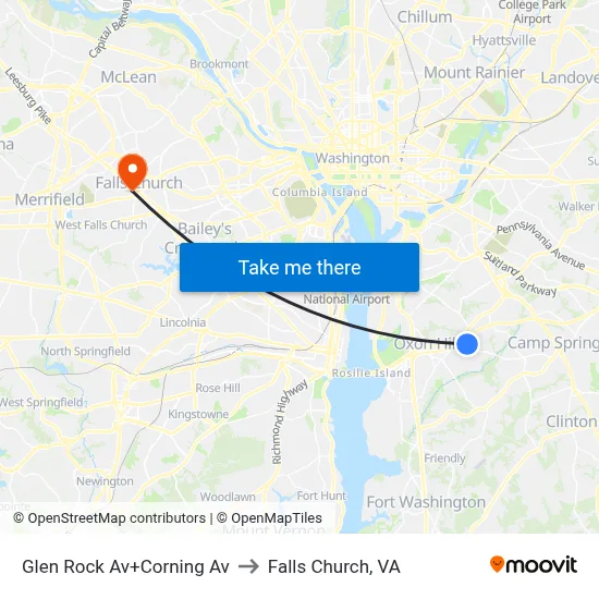 Glen Rock Av+Corning Av to Falls Church, VA map