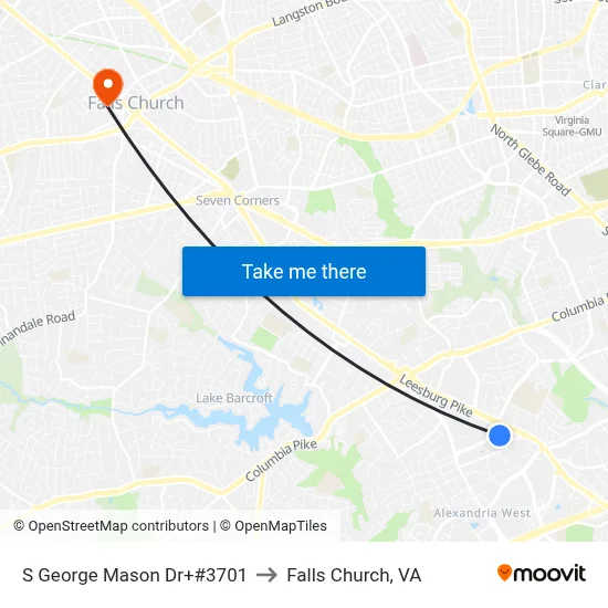 S George Mason Dr+#3701 to Falls Church, VA map