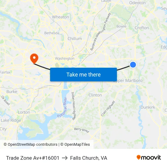 Trade Zone Av+#16001 to Falls Church, VA map