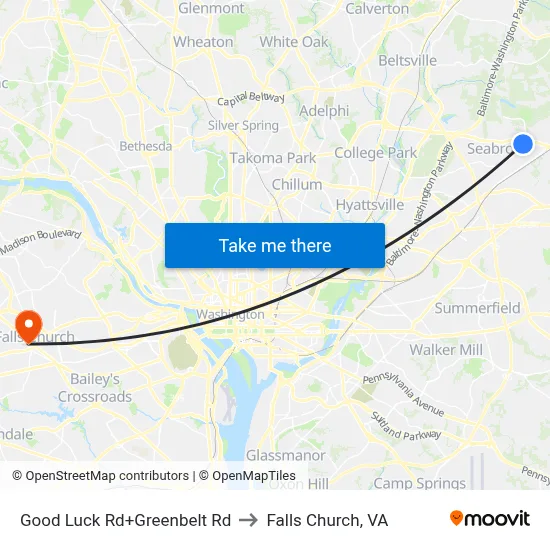 Good Luck Rd+Greenbelt Rd to Falls Church, VA map
