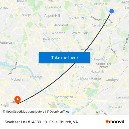 Sweitzer Ln+#14880 to Falls Church, VA map