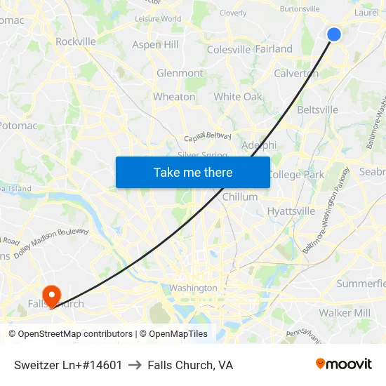 Sweitzer Ln+#14601 to Falls Church, VA map