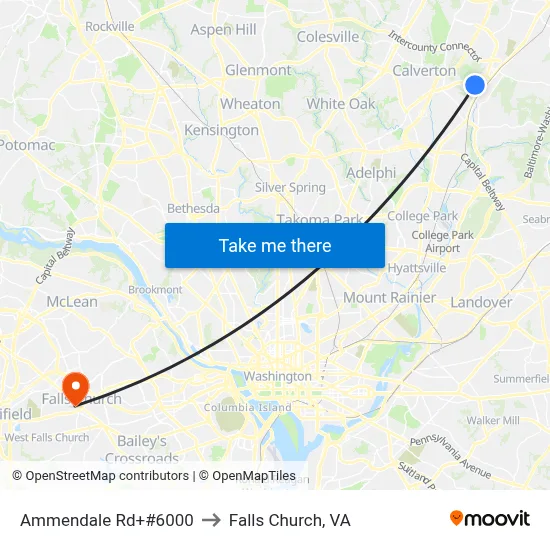 Ammendale Rd+#6000 to Falls Church, VA map
