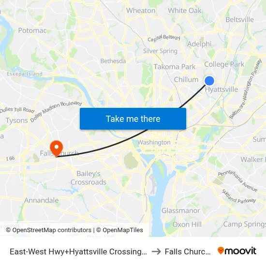 East-West Hwy+Hyattsville Crossing Entrance to Falls Church, VA map