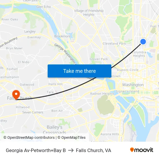 Georgia Av-Petworth+Bay B to Falls Church, VA map