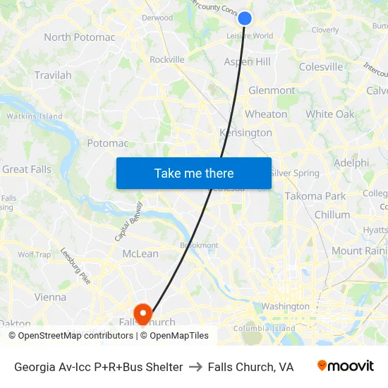 Georgia Av-Icc P+R+Bus Shelter to Falls Church, VA map