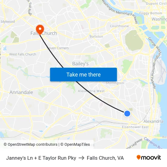 Janney's Ln + E Taylor Run Pky to Falls Church, VA map